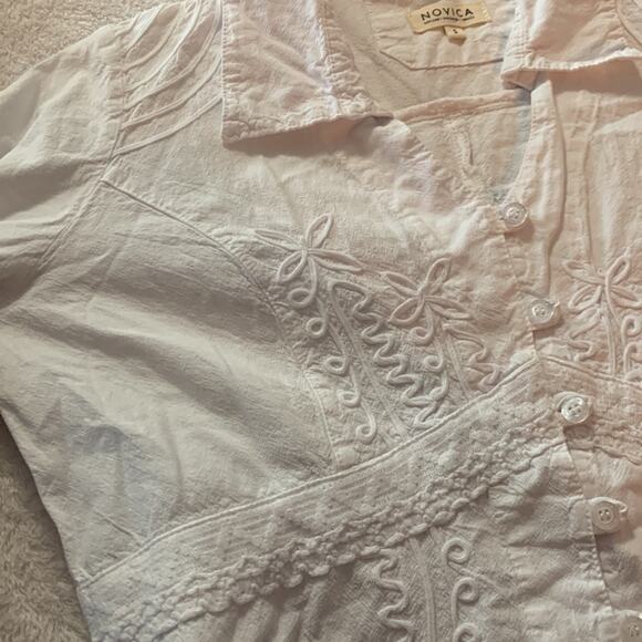 Novica womens small white Lilly of the Incas button front blouse was embroidered - Picture 6 of 12
